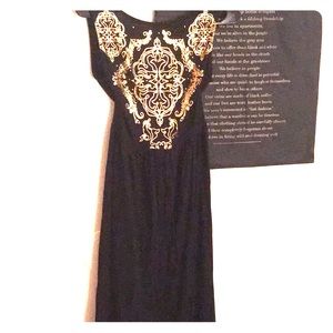 Black dress with gold imprint